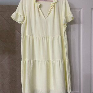 DKNY, Short Sleeve, Tiered, V-Neck, Baby Doll Dress, Size 16, light yellow